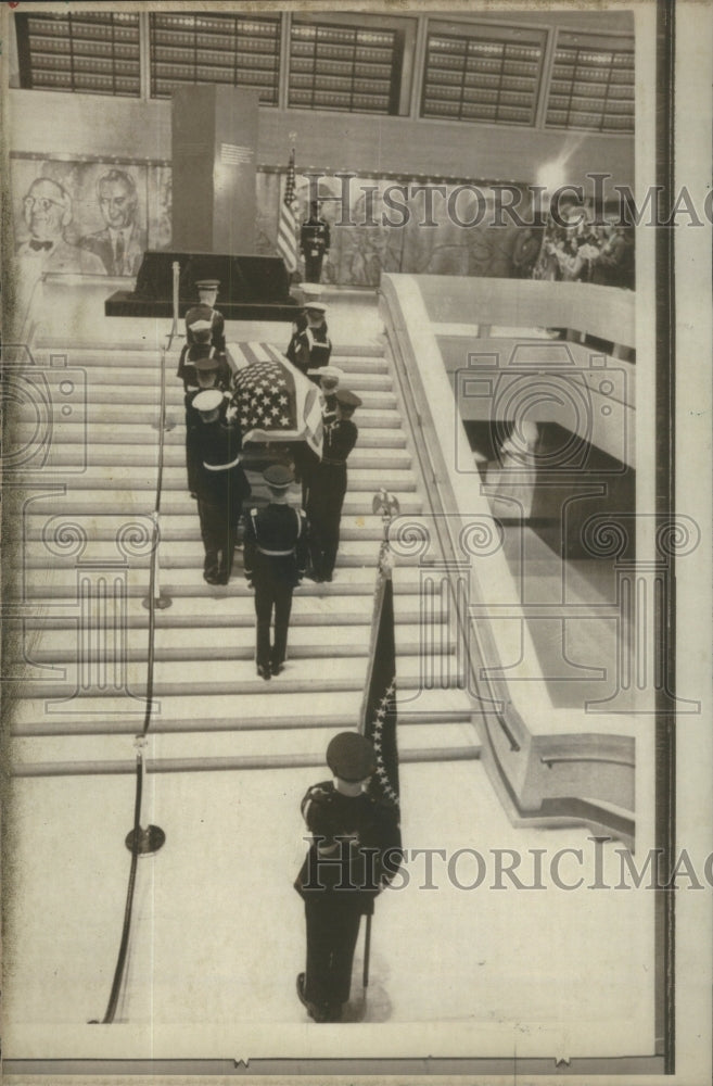 1973 Military honor guard President Lyndon Johnson LBJ Library Died - Historic Images