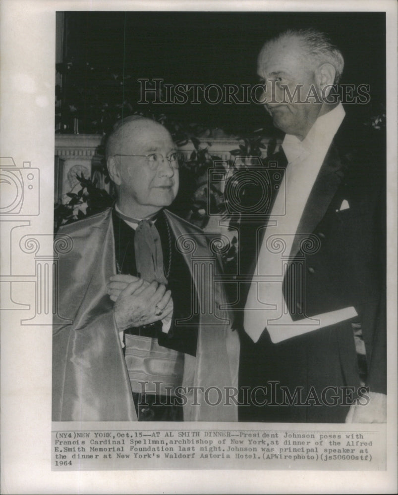 1964 President Lyndon Johnson Archibishop Francis Cardinal Spellman - Historic Images