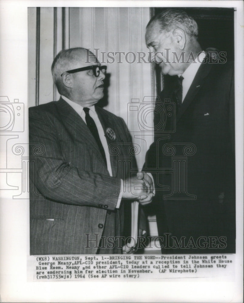 1964PressPhoto Pres.Johnson greets AFL-CIO George Meany - Historic Images