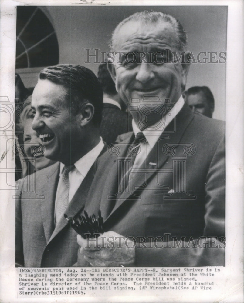 1965 Sargent Shriver-Stands President Johnson White House-Sign Bill - Historic Images