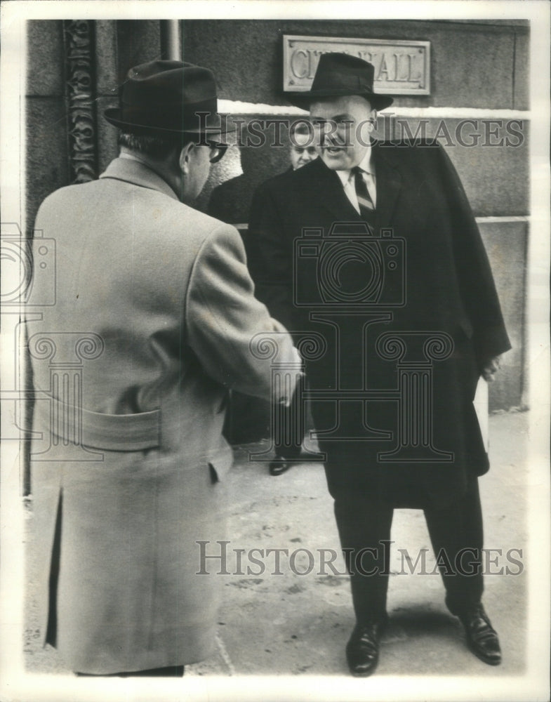 1967, John Hoellen Richard Ogilvie County Board shake hands - Historic Images