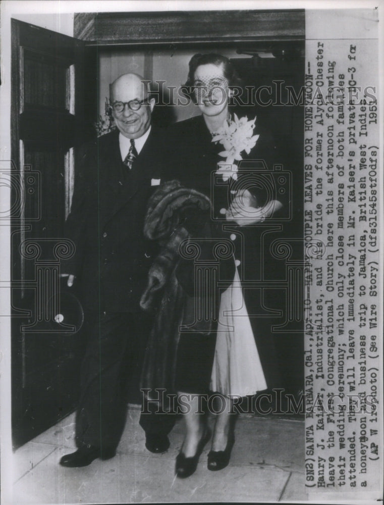 1951 Hanry Kaiser Alyce Chester Congregational Church bride Industry - Historic Images