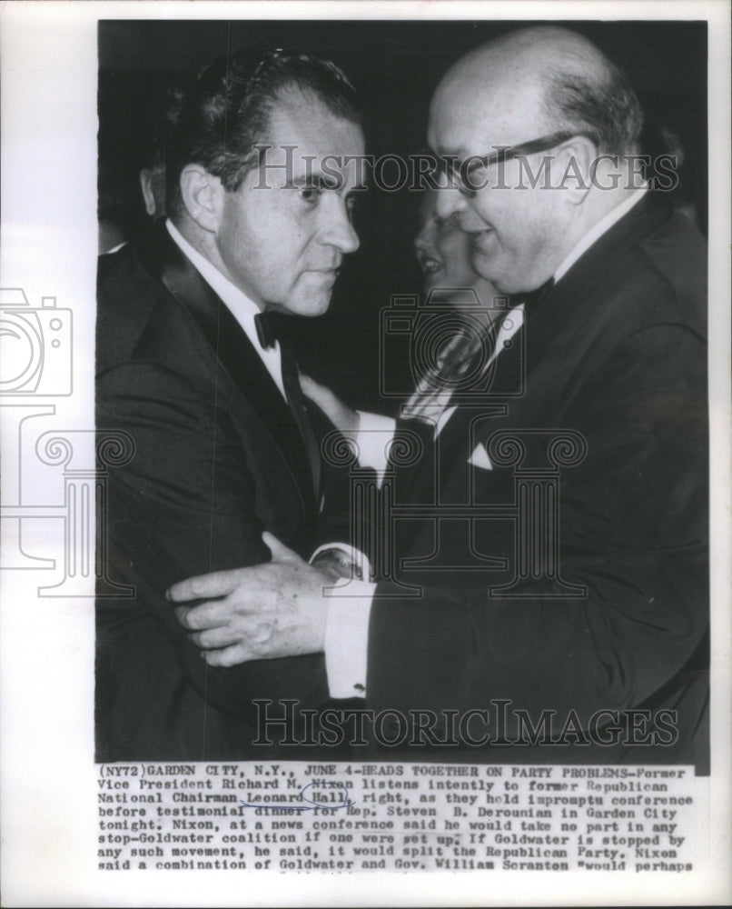 1964 Press Photo Richard Nixon Listen Intently Republican LeonardHall Conference - Historic Images