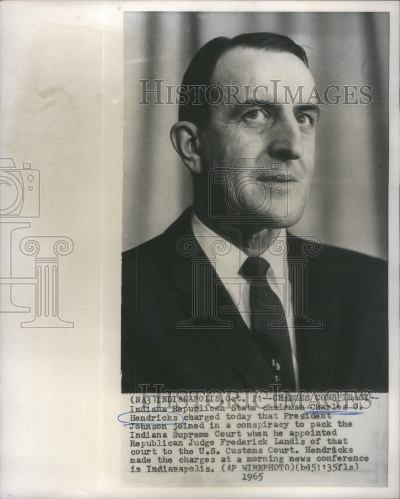 1965 Photo Indiana Republican State Chairman Charles Hendricks Charged With Cons - Historic Images