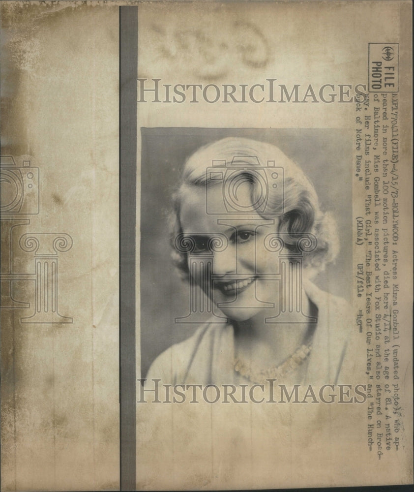 1973 Actress Minna Gombell 100 motion pictures Baltimore native-Historic Images