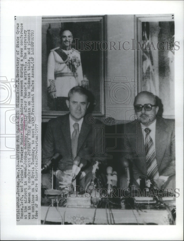 1977 Cyrus Vance Hussein US secretary Jordan - Historic Images