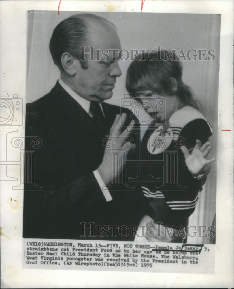 1975 Pamela Jo Baker Straighten President Ford-Hold Easter SealChild - Historic Images