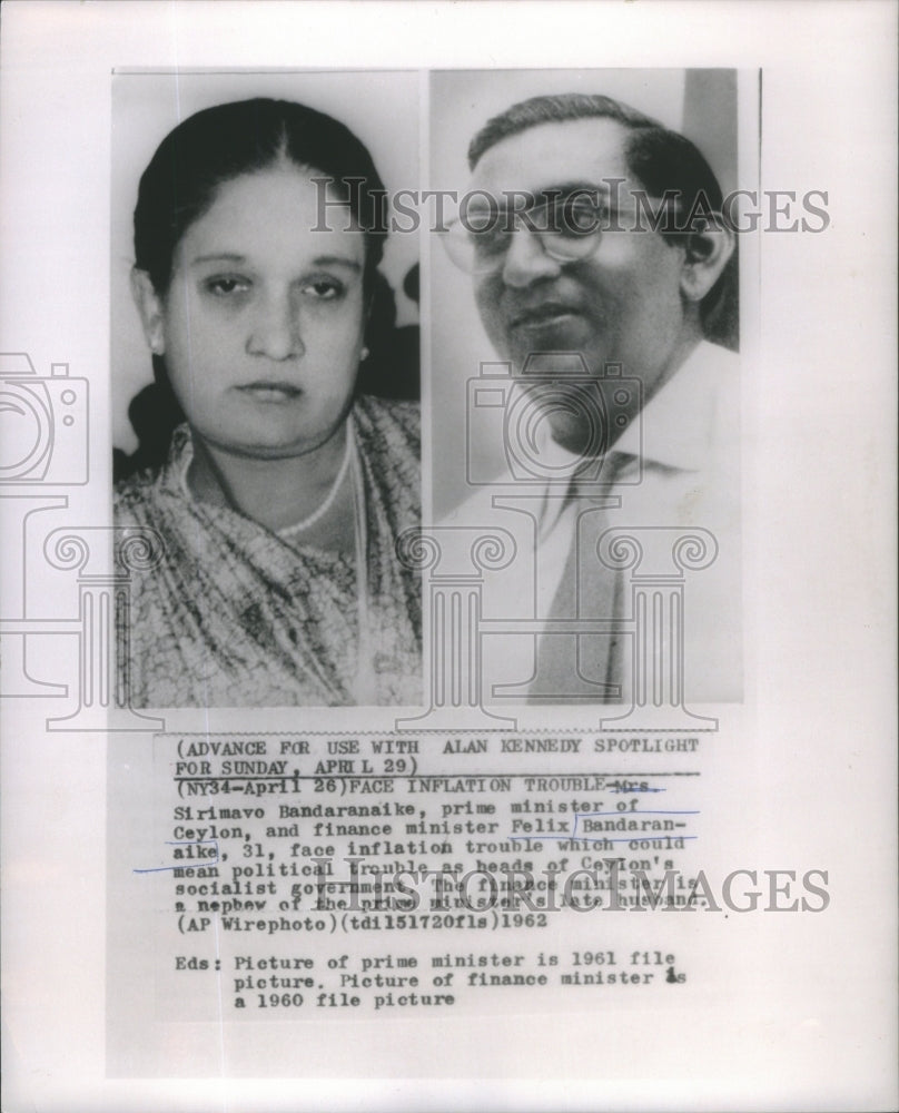 1962 Press Photo Sirimavo Bandaranaike, prime minister of Ceylon- RSA82899-Historic Images