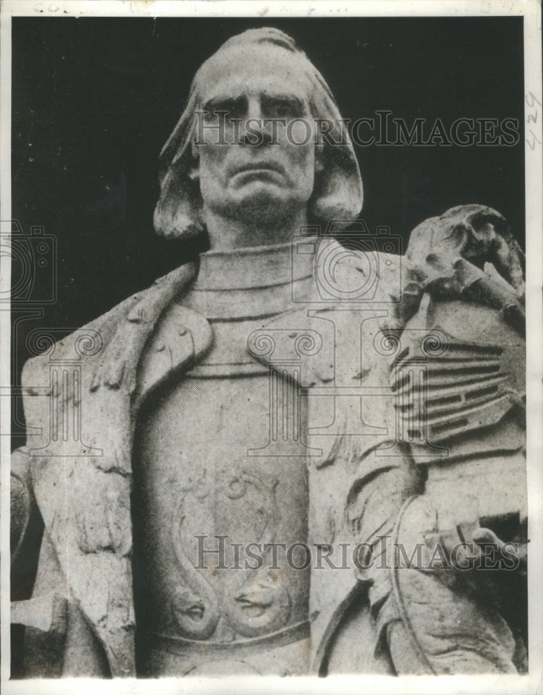 1938, Christopher Columbus Statue Closeup Holding Helmet- RSA83115 - Historic Images