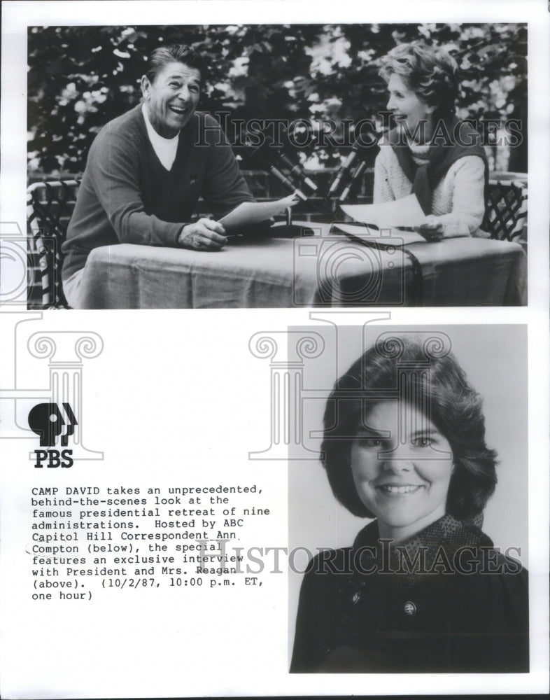 1987 Press Photo Camp David Special Host Compton Reagan Couple Interview - Historic Images
