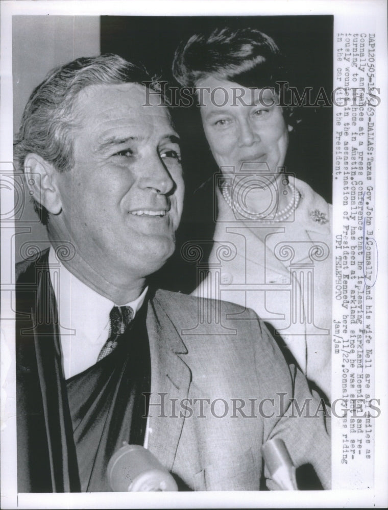 1963 Press Photo Texas Governor John Connally wife Nell Parkland Hospital - Historic Images