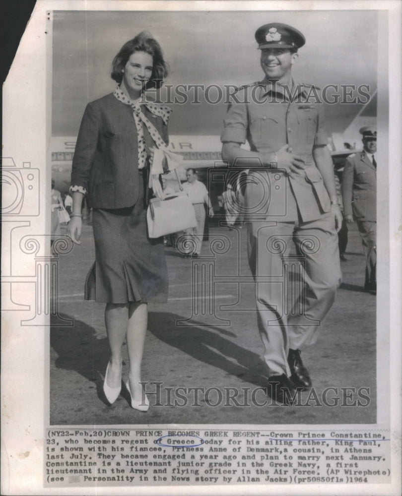 1964 Crown Prince Constantine With Fiancee Athens Trip - Historic Images