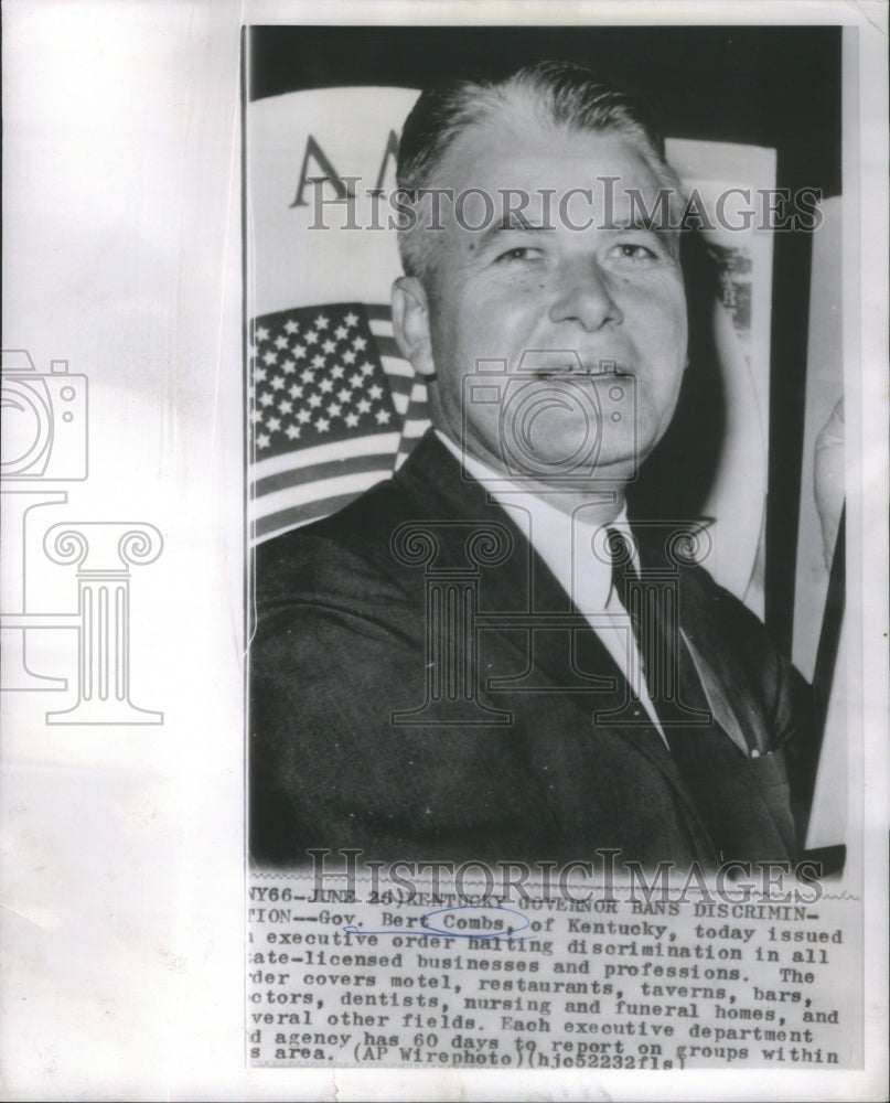 1963 Press Photo Gov. Bert Combs Kentucky executive order halting discrimination - Historic Images
