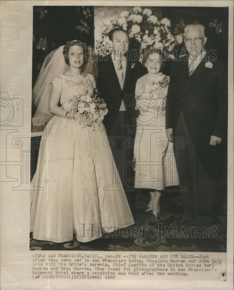 1960 Press Photo San Francisco Virginia Warren John Daly Bride - Historic Images