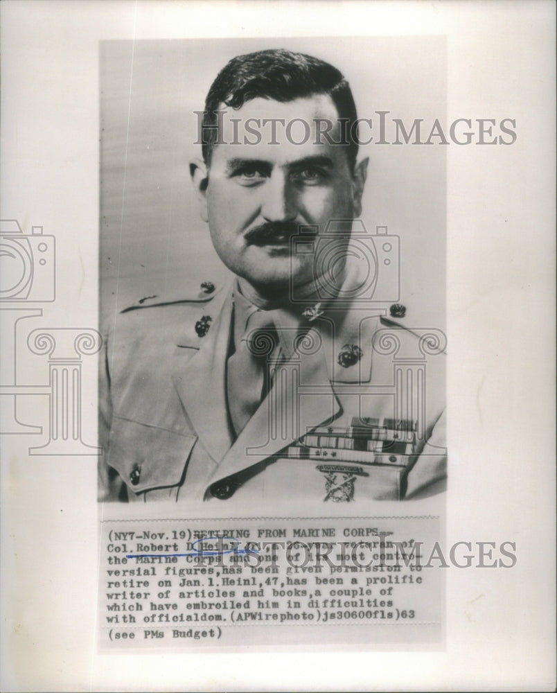 1963 Press Photo Col. Robert D. Heinl Marine Corps Officer & Author - Historic Images