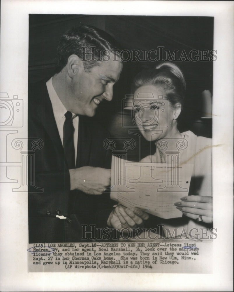 1964 Actress Tippi Hedren Noel Marshall marriage license Los Angeles-Historic Images