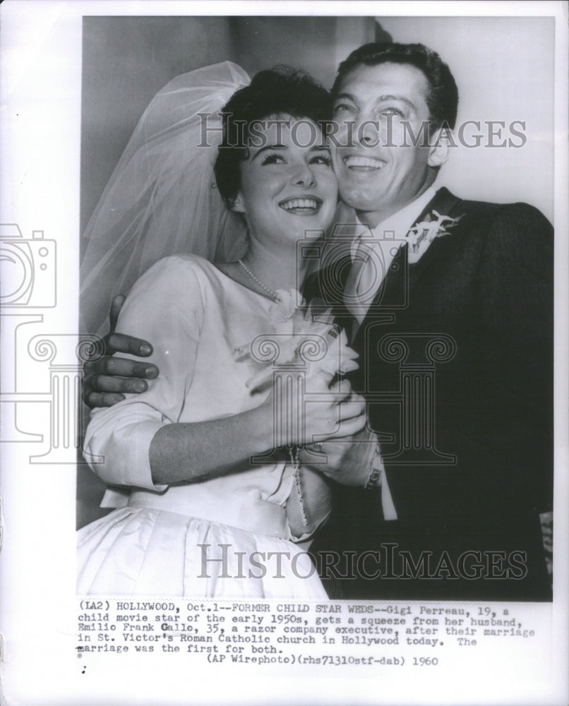 1960, Gigi Perreau Emilio Frank Gallo Movie Star Child Husband Weds - Historic Images