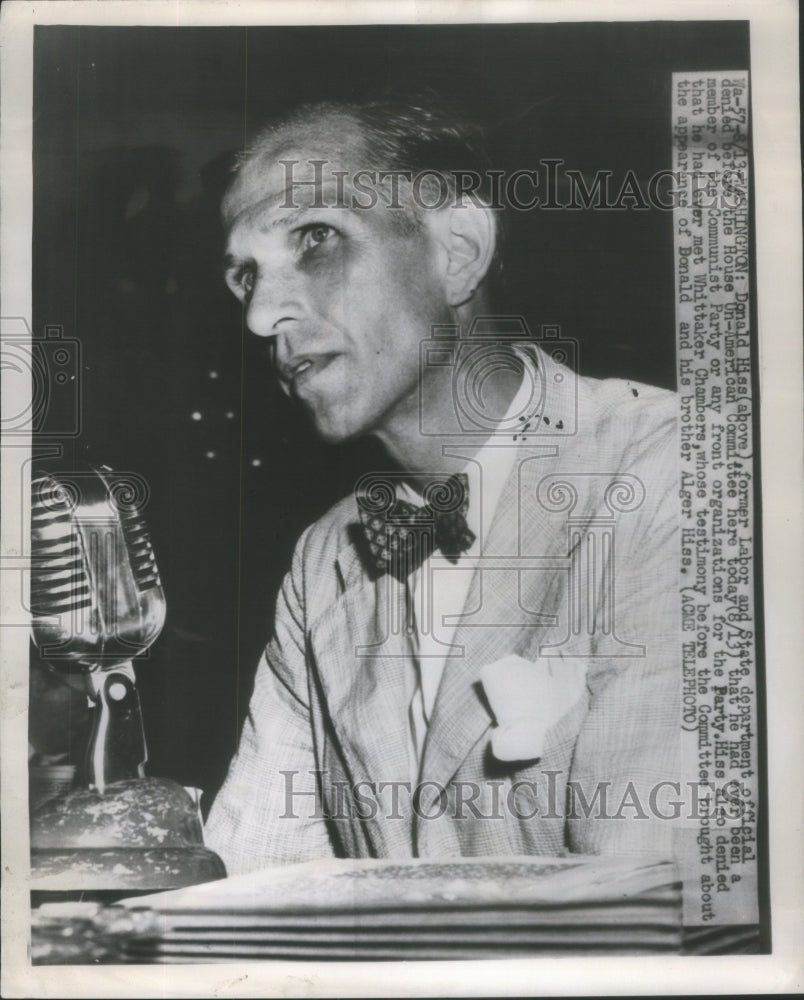 1948, Donald Hiss State Department Labor UN American Committee Party - Historic Images