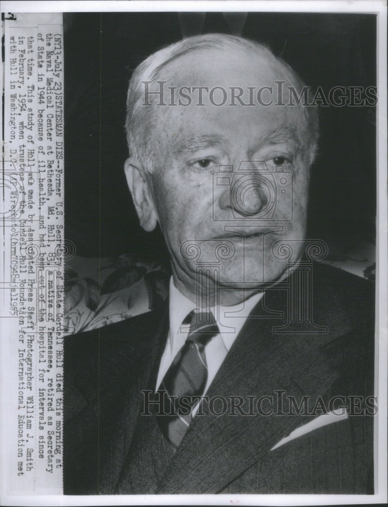 1955 Press Photo Former US Sec. of State Cerdell Hull died at the age of 83. - Historic Images