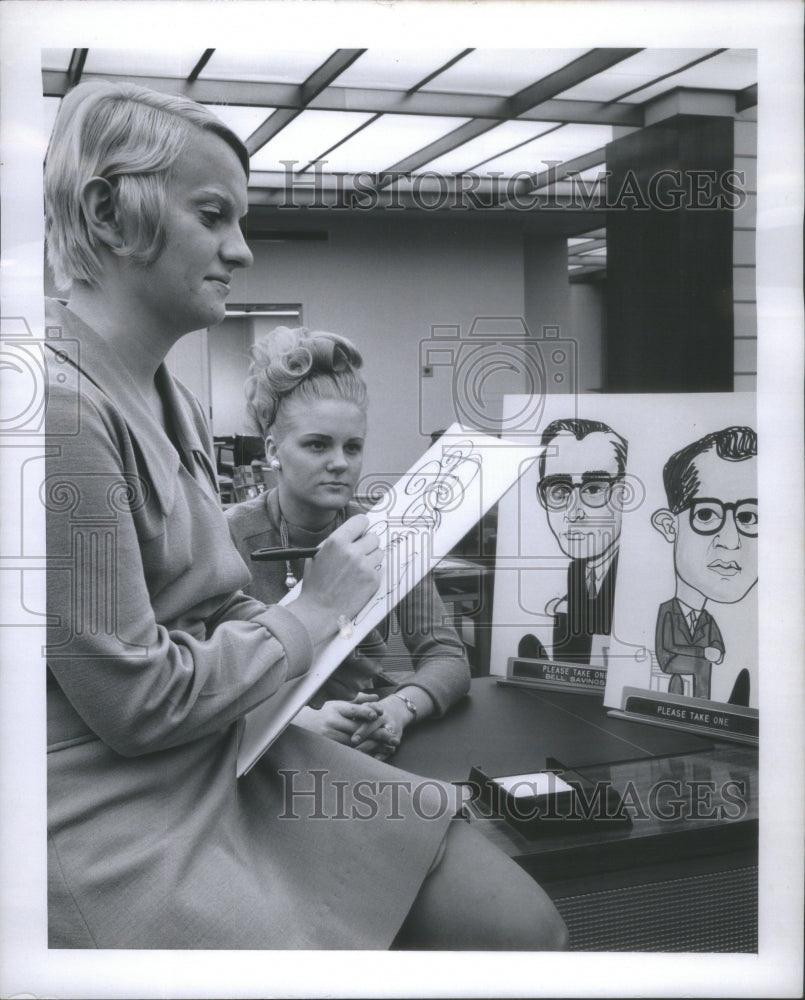 1968 Ino Kainen  sketches receptionist Jill Smith - Historic Images