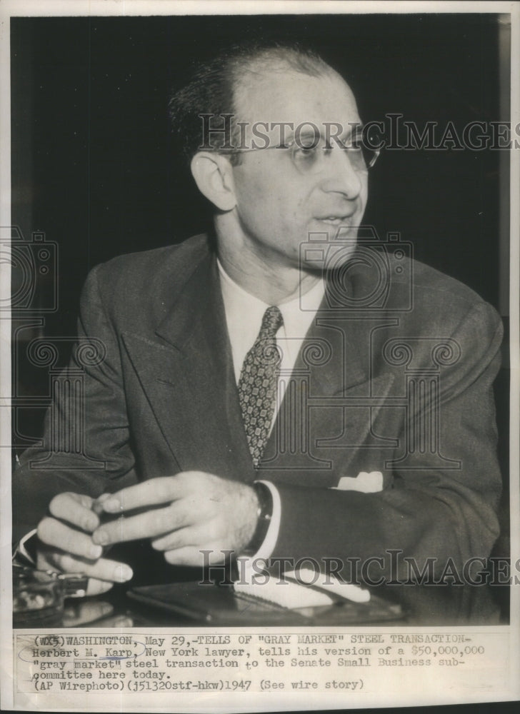 1947 Herbert M. Karp, New York Lawyer, in courtroom-Historic Images