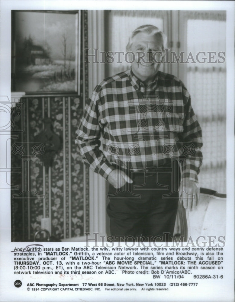 1994, Andy Griffith Actor Director Producer Singer Writer Matlock - Historic Images
