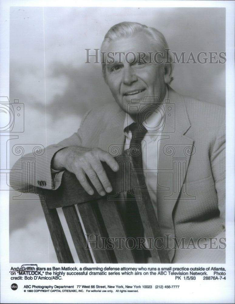 1993 Andy Griffith Ben Matlock Atlanta Dramatic - Historic Images