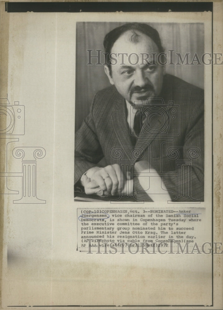 1972 Press Photo Anker Joergensen Democrats Jens Otto Karg Parliamentary - Historic Images