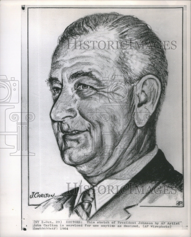 1964 President Johnson Caricature Sketch By AP Artist John Carlton-Historic Images