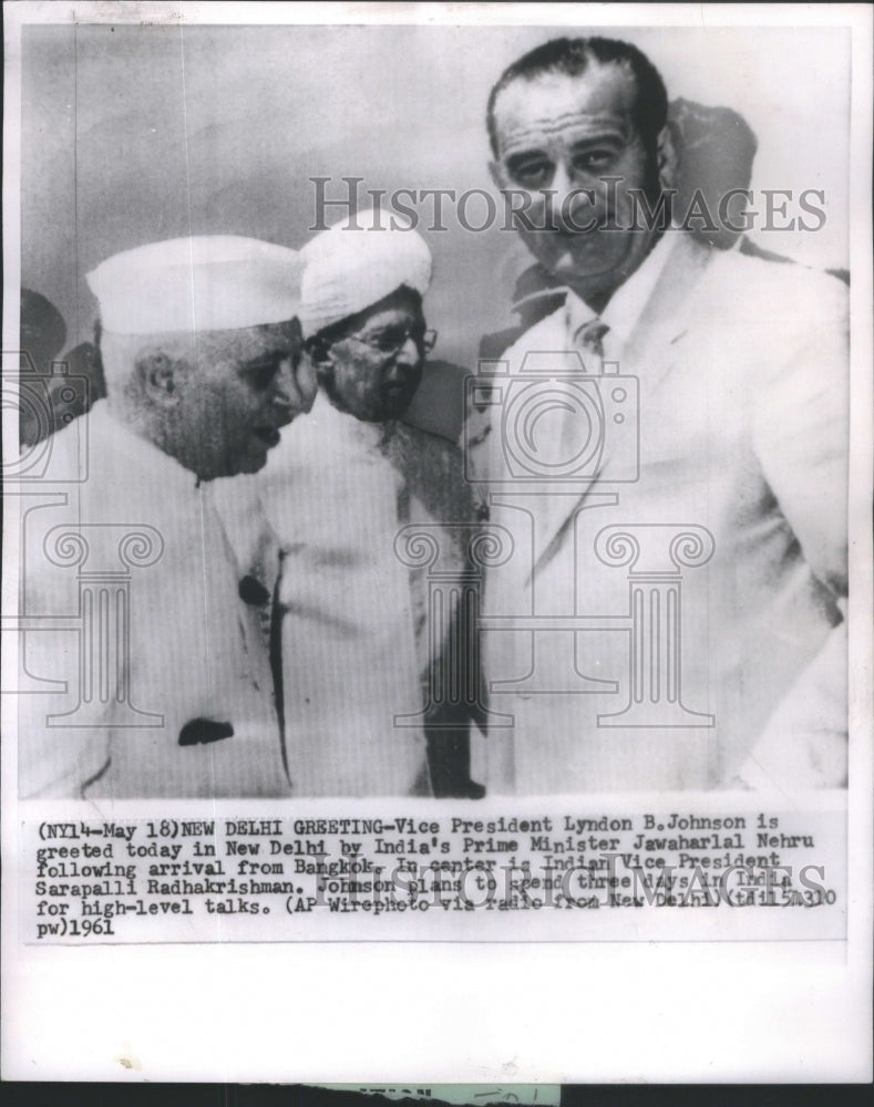 1961 Press Photo President Johnson Greeted New Delhi Prime Minister Nehru - Historic Images