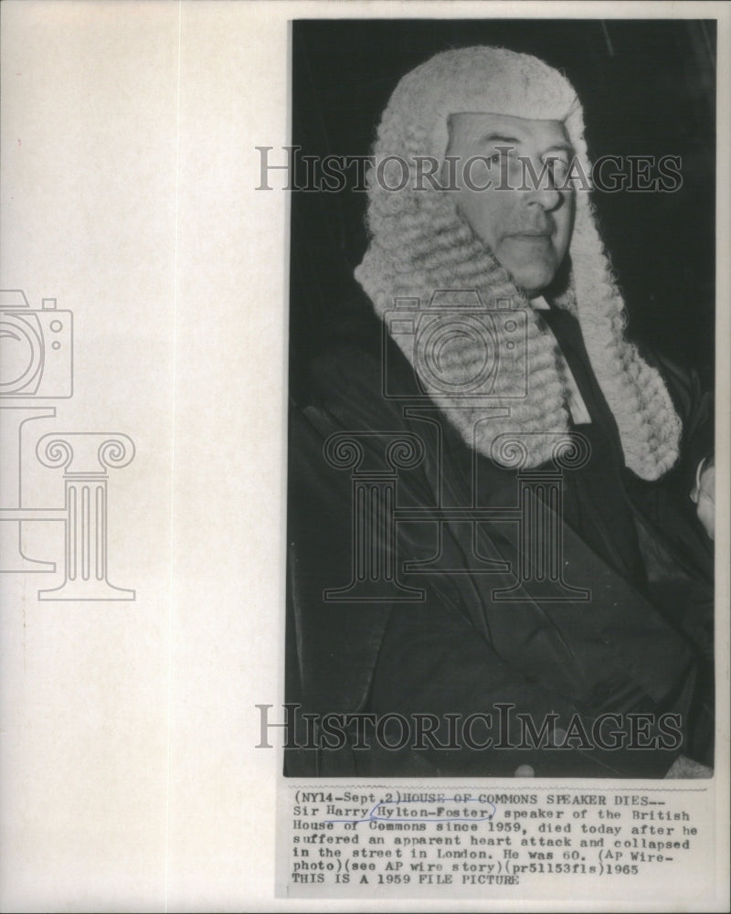 1965 Copy of 1959 British House Commons Speaker Hylton Foster - Historic Images