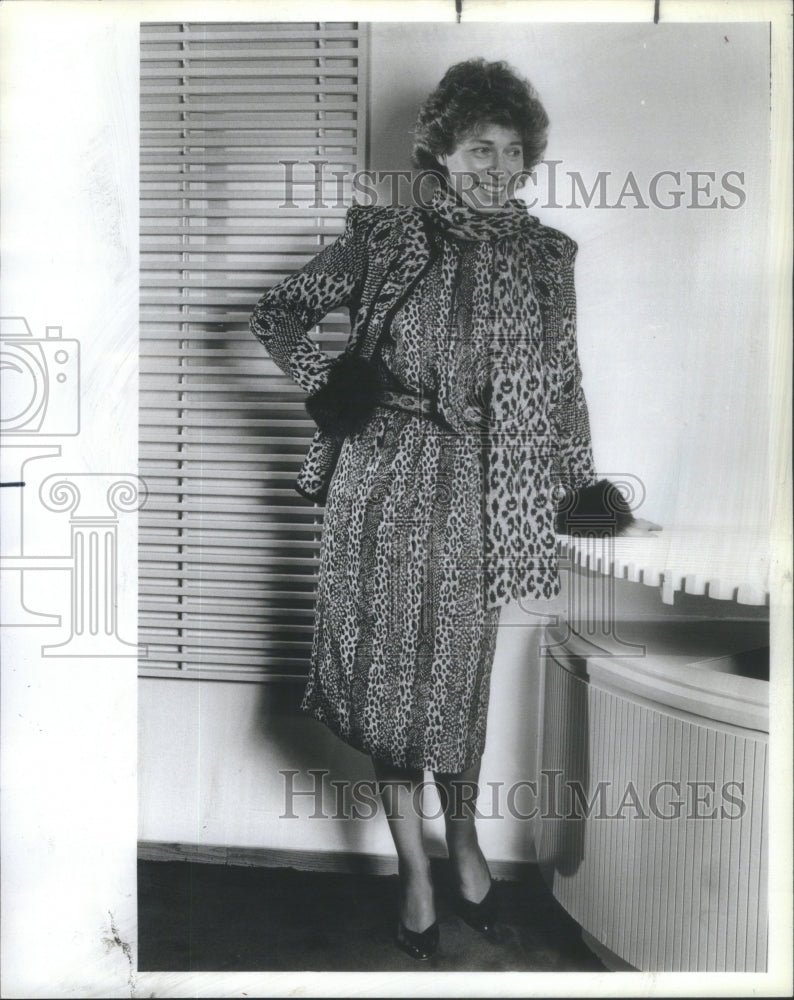1984 Dawn Hopkins Wears Jean-Louis Scherrer Silk Leopard Print Dress - Historic Images