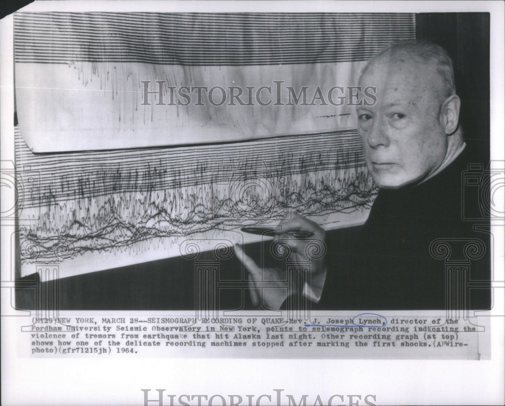 1964 Rev. J. Joseph Lynch, Seismograph Recording Violent Earthquake - Historic Images