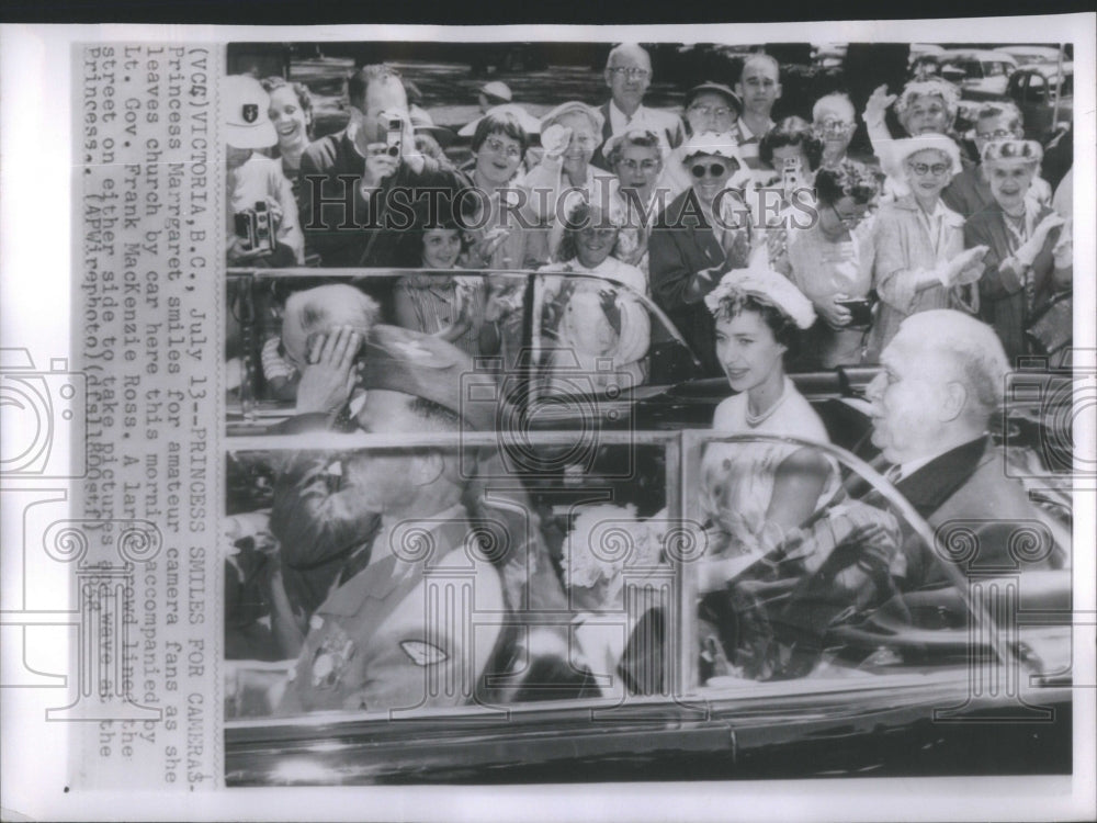 1958 Princess Margaret Lt. Gov. Frank MacKenzie Ross Church Crowd - Historic Images