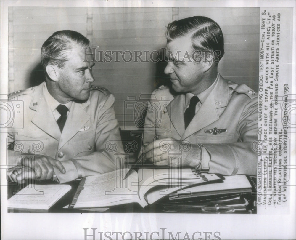 1951 Gen Vandenberg Checks Lt. Col. I. Klette Testimony Far East - Historic Images