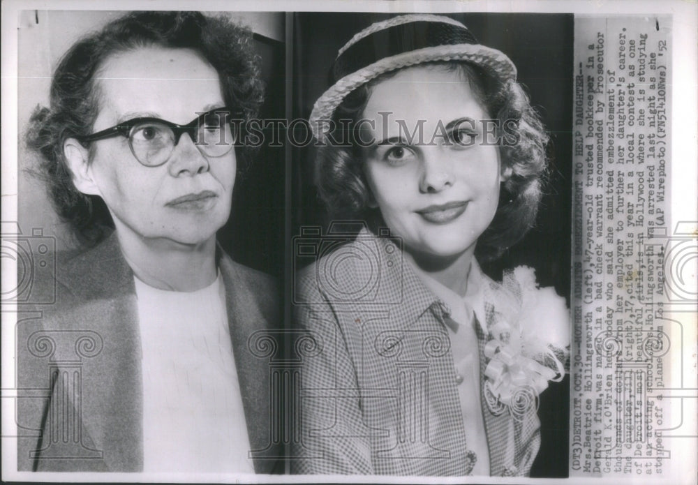 1952 Mrs. Beatrice Hollingsworth was named in a bad check warrant - Historic Images