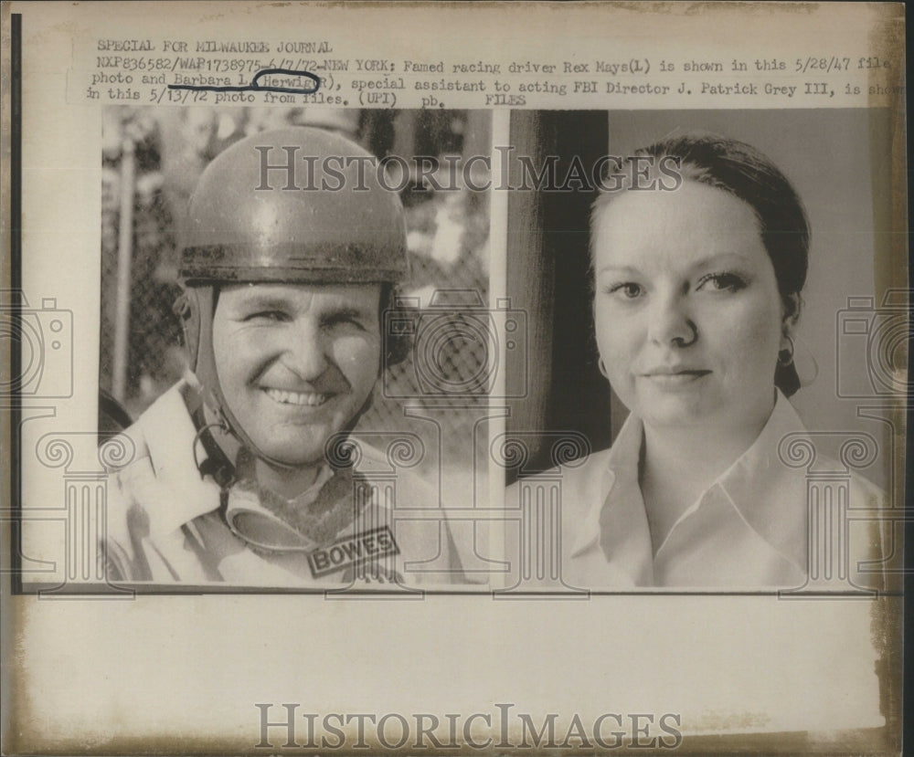 1972 Press Photo Famed Racing Driver Rex Mays In 1947 & Barbara L. Herwig - Historic Images