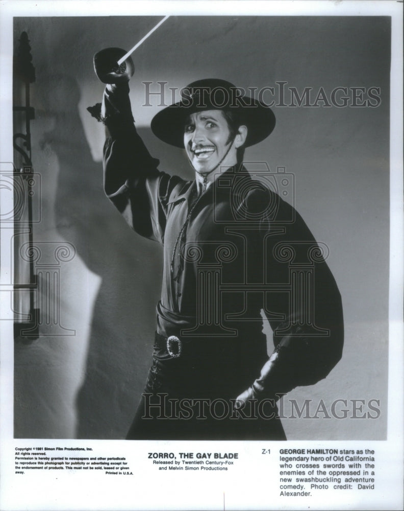 1981 Zorro Gay Blade Film Comedy George Hamilton Golden Globe Don - Historic Images
