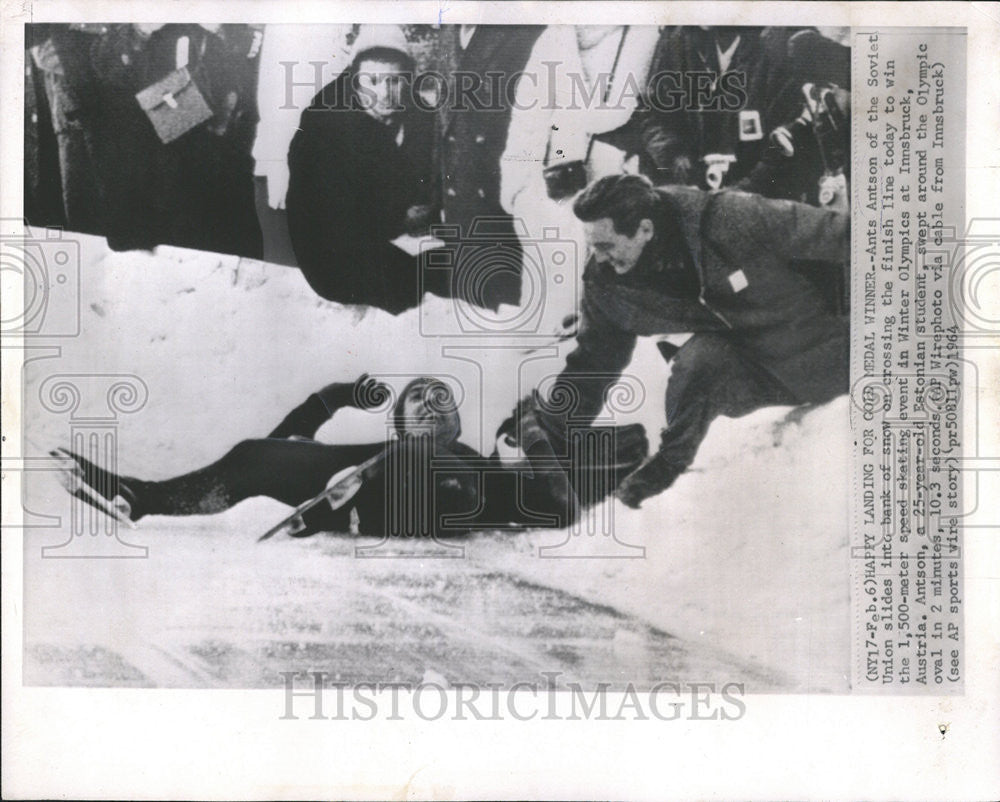 1964 Press Photo Soviet Union Speed Skater Ants Antson Wins Gold Medal - Historic Images