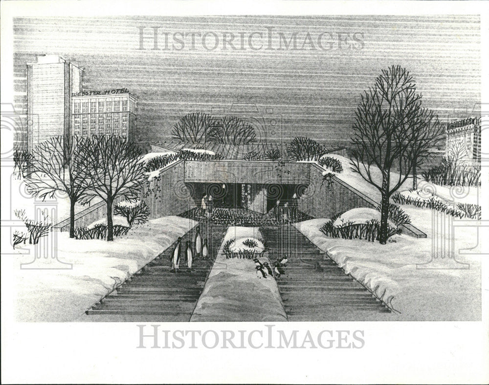 1979 Press Photo Artist Rendition Planned Penguin Sea Bird House Lincoln Park - Historic Images