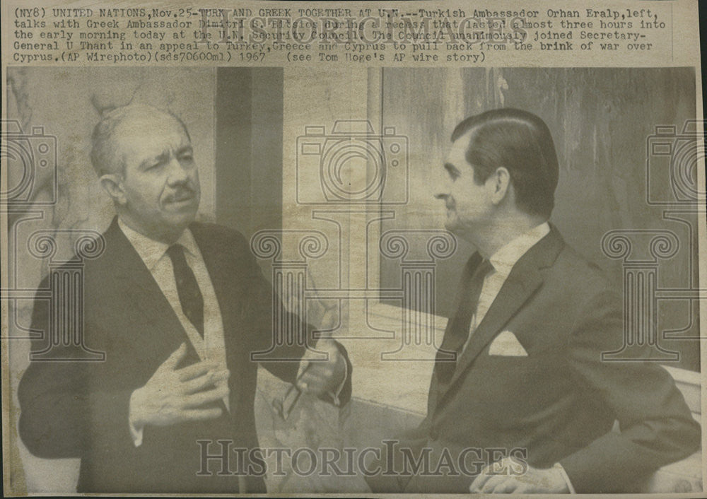 1967 Press Photo Ambassadors Orhan Eralp &amp; Dimitri Bitsios - Historic Images