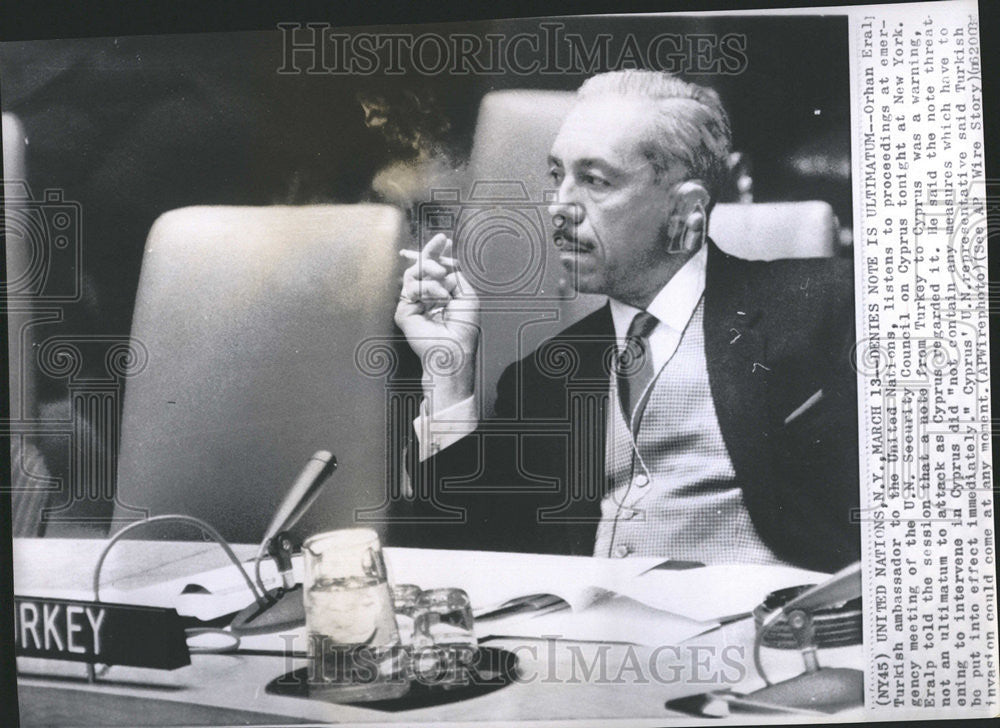 1964 Press Photo Orhan Eral Turkish Ambassador United Nations - Historic Images