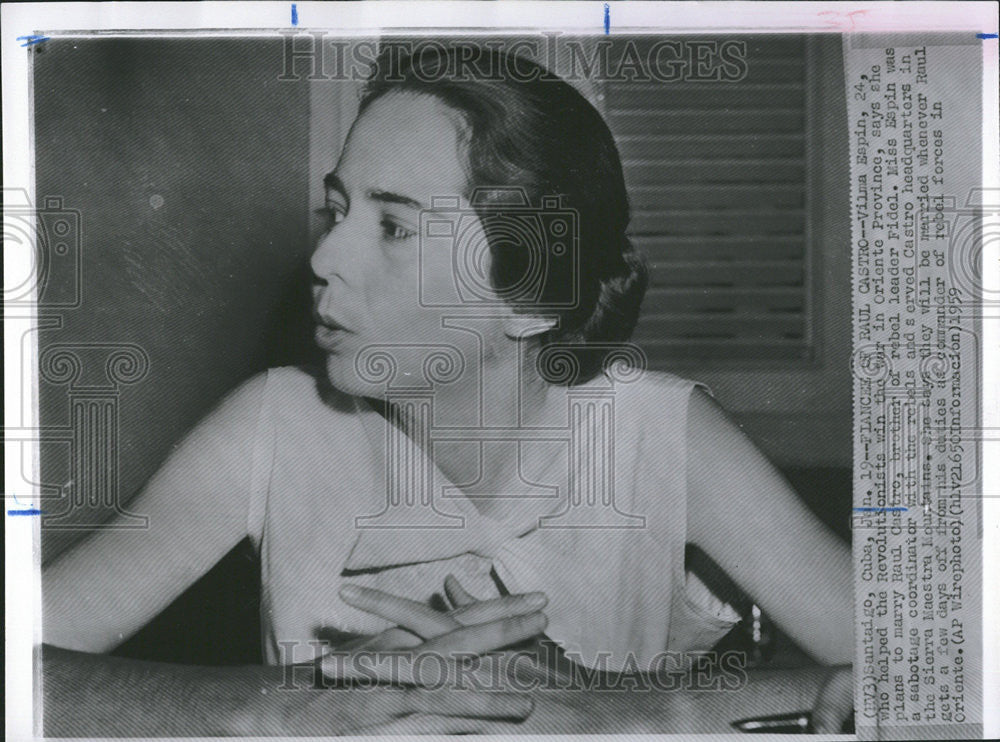 1959 Press Photo Vilma Espin Cuban Revolutionary & Raul Castro's Wife - Historic Images