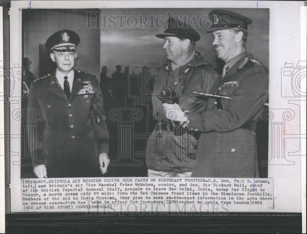 1962 Press Photo Gen Paul Adams Tours India&#39;s Northeast Frontier - Historic Images