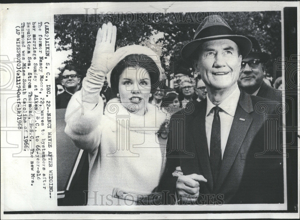 1968 Press Photo Senator Strom Thurmond Marries Miss South Carolina Nancy Moore - Historic Images