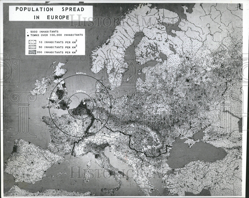 1967 Press Photo Europe Map Population Spread - Historic Images