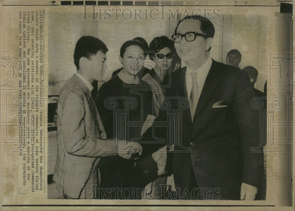 1970 Press Photo Nationalist Chinese Ambassador Hsu Shao Chang  Formosa Rome fly - Historic Images