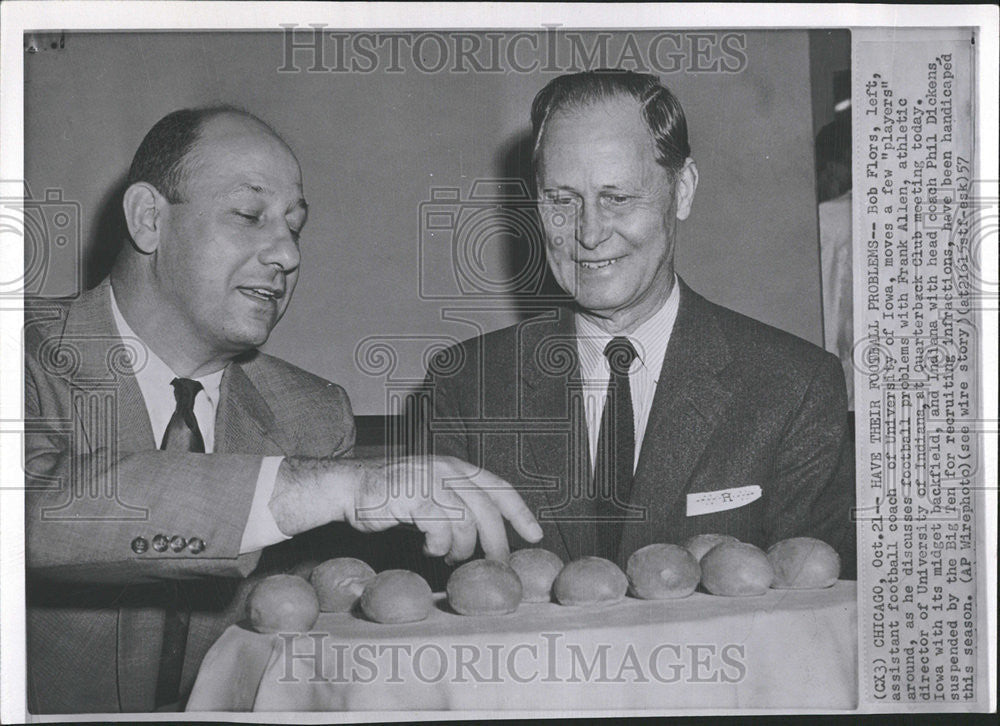 1957 Press Photo Bob Flors Football Coach University of Iowa - Historic Images