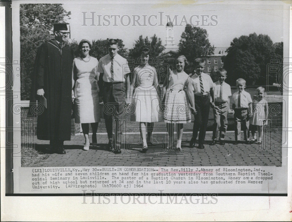 1964 Press Photo Billy J. Abney Bloomington Indiana Pastor - Historic Images