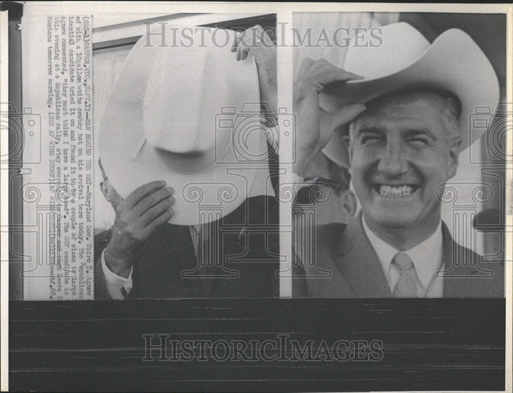 1968 Press Photo Maryland governor Spiro Agnew 10gallon white cowboy hat - Historic Images